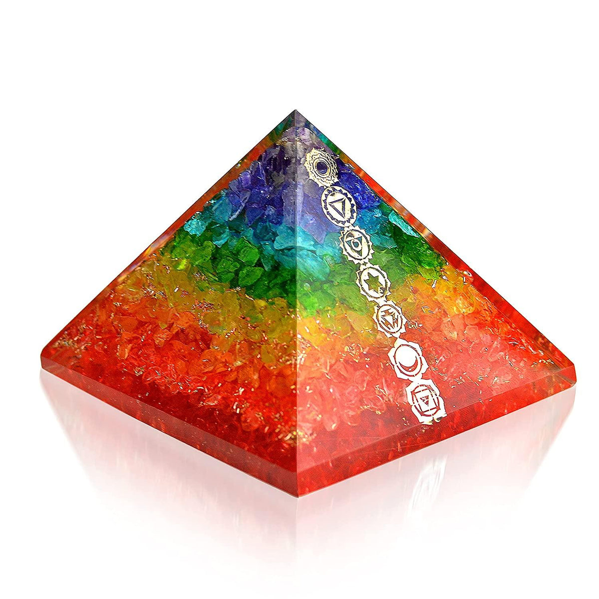 Energy Generator Seven Chakra Symbols Orgone Pyramid – Orgonite Crystal
